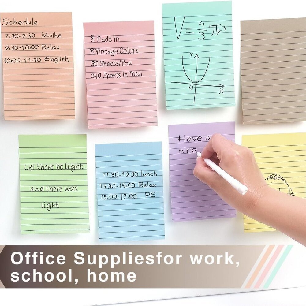 4x6 Inch Lined Sticky Notes, 8 Pack, Light Colors, Premium Self-Adhesive Notepad - Picture 7 of 7
